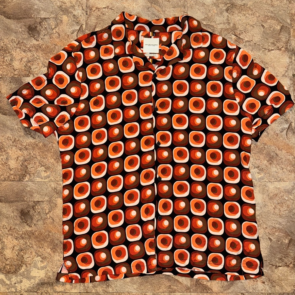 DENIM & FLOWER Geometric Patterned 70s Print Men Shirt